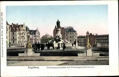 Leuchtfenster Ak Augsburg in Schwaben, Prinzregentenplatz mit Prinzregentenbrunnen