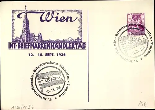 Ganzsachen Ak Wien, Internationaler Briefmarkenhändlertag 1936