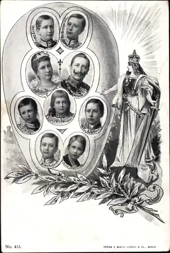Passepartout Ak Kaiser Wilhelm II., Kaiserin Auguste Viktoria, Oskar, Eitel Friedrich, Adalbert