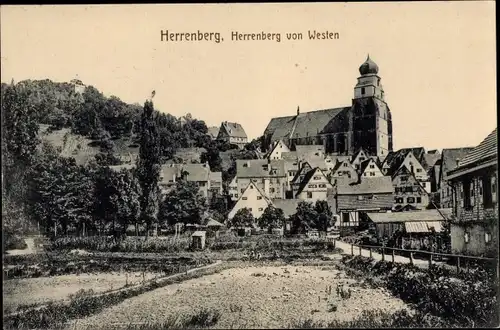 Ak Herrenberg in Württemberg, Ortsansicht von Westen aus