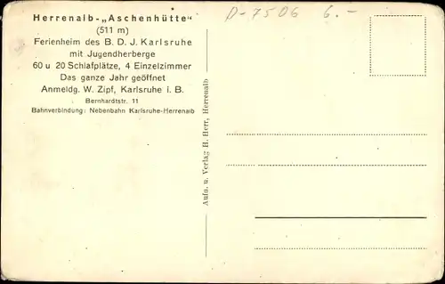 Ak Bad Herrenalb im Schwarzwald, Herrenalb Aschenhütte, Ferienheim des BDJ Karlsruhe, Jugendherberge