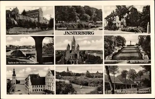 Ak Tschernjachowsk Insterburg Ostpreußen, Stadtpark, Teichanlagen, Angerapp, Strandbad, Schloss