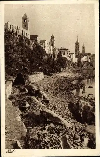 Ak Rab Arbe Kroatien, Uferpartie, Türme