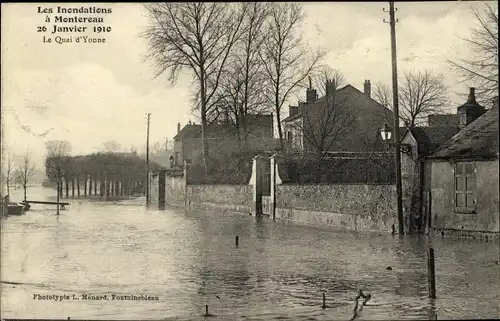 Ak Montereau Seine et Marne, Inondations 1910, Quai d'Yonne, Hochwasser