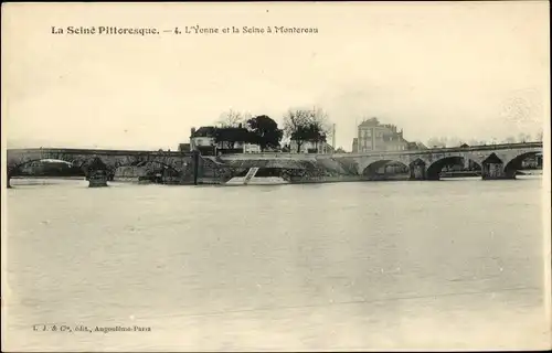 Ak Montereau Seine et Marne, L'Yonne et la Seine, Brücken