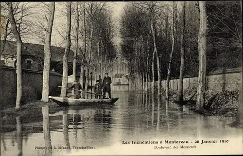 Ak Montereau Seine et Marne, Inondations 1910, Boulevard des Messieurs, Hochwasser