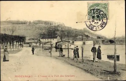 Ak Montereau Seine et Marne, L'Yonne et le Port des Graviers 