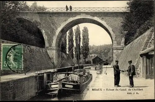 Ak Meaux Seine-et-Marne, Ecluse du Canal de Chalifert