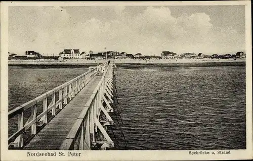 Ak Nordseebad Sankt Peter Ording, Seebrücke, Strand
