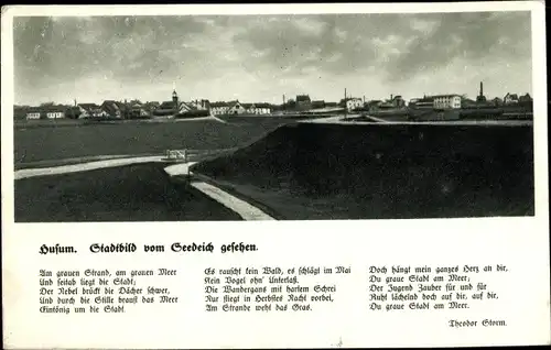 Ak Husum in Nordfriesland,  Panorama, Gedicht, Theodor Storm