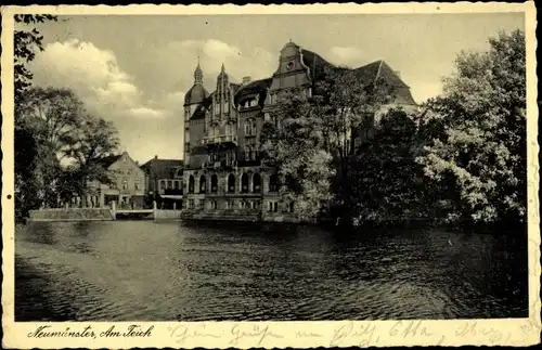 Ak Neumünster in Holstein, Teich, Schloss