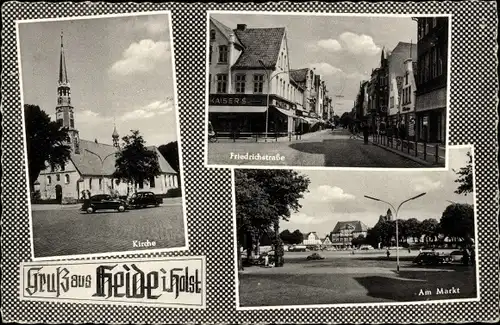 Ak Heide in Holstein, Marktplatz, Kirche, Friedrichstraße