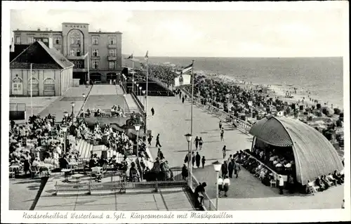 Ak Westerland auf Sylt, Kurpromenade, Musikpavillon, Strand