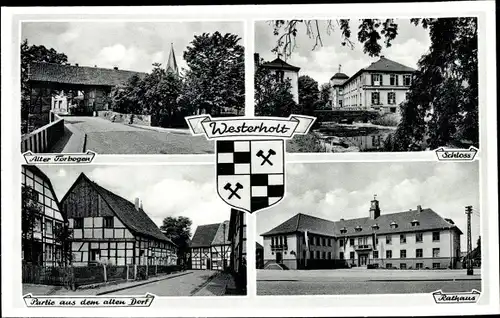 Wappen Ak Westerholt Herten im Ruhrgebiet, Rathaus, Schloss, Alter Torbogen