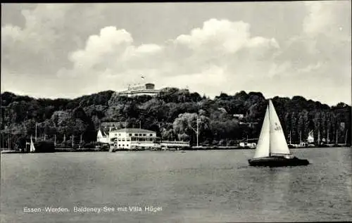 Ak Werden Essen im Ruhrgebiet, baldeney See, Villa Hügel, Segelboot