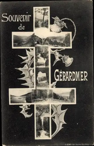 Ak Gérardmer Lothringen Vosges, Souvenir, Distel, Ortsansichten