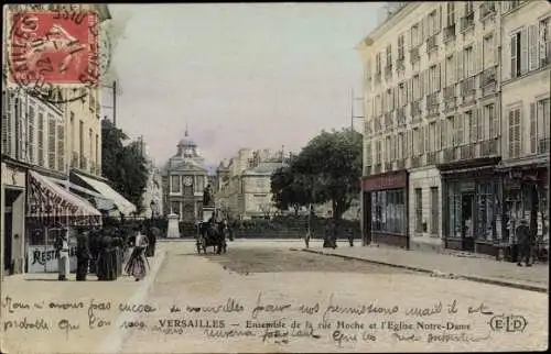 Ak Versailles Yvelines, Ensemble de la rue Hoche, Eglise Notre Dame