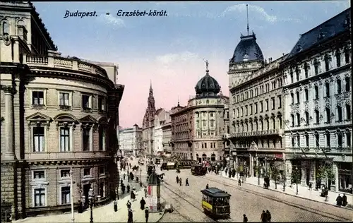 Ak Budapest Ungarn, Elisabethring, Straßenbahn