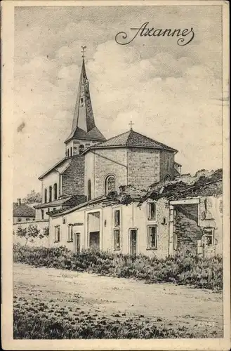 Ak Azannes Meuse, Kirche, Ruine, Zerstörungen