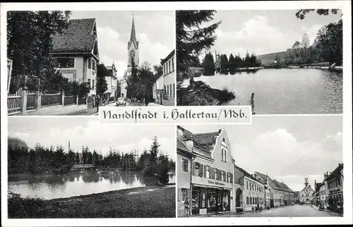 Ak Nandlstadt Hallertau, Panorama, See, Straße, Kirche