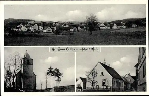 Ak Heiligenmoschel Rheinland-Pfalz, Panorama, Kirche, Gemischtwaren