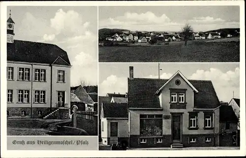 Ak Heiligenmoschel Rheinland-Pfalz, Panorama, Kirche, Kolonialwaren