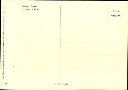 Ak Prinzessin Beatrix der Niederlande, Portrait als Baby 1938