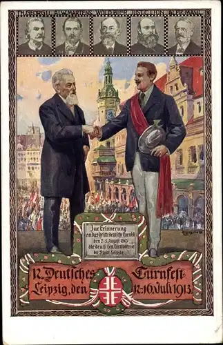 Künstler Litho Liebing, Leipzig in Sachsen, 12. Deutsches Turnfest 1913, Herz und Hand dem Vaterland