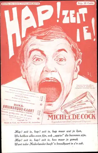 Ak Hap Zeit ie, Komponist Michel de Cock, Rijks Bruinbrood Kaart