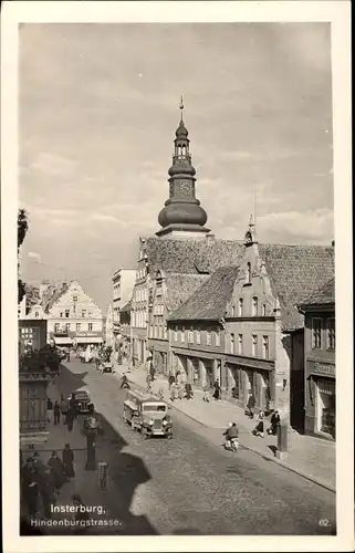 Ak Tschernjachowsk Insterburg Ostpreußen, Hindenburgstraße, Kirchturm, LKW