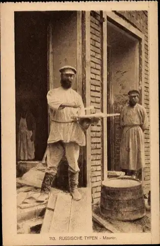 Ak Russland, Russische Typen, Maurer, Baustelle