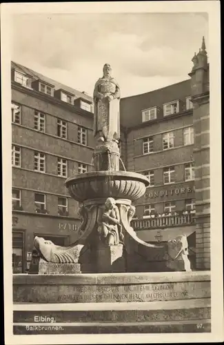 Ak Elbląg Elbing Westpreußen, Balkbrunnen, Konditorei