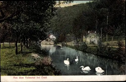 Ak Dahl Volmetal Hagen, Flusspartie im Wald, Gebäude