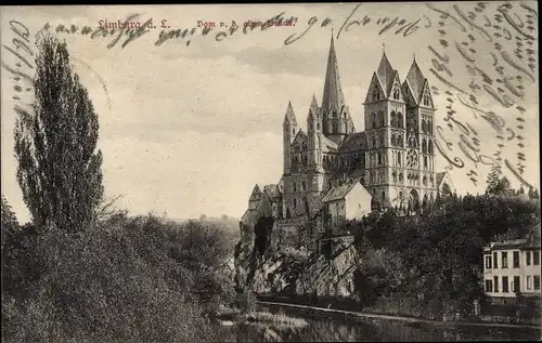 Ak Limburg an der Lahn, Dom von der alten Brücke gesehen