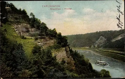 Ak Bad Karlshafen an der Oberweser Hessen, Sängerklippe, Wesertal, Salondampfer