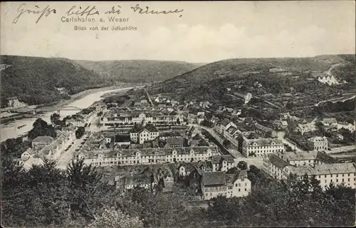 Ak Bad Karlshafen an der Weser, Panorama von der Juliushöhe