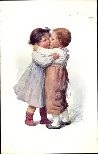Künstler Ak Feiertag, Karl, Junge, Mädchen, Kuss, BKWI 393 5