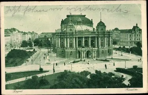 Ak Zagreb Kroatien, Kazaliste, Theater mit Vorplatz