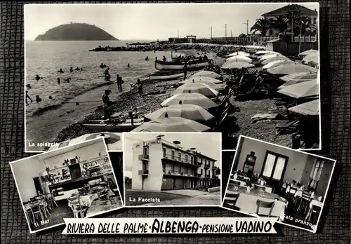 Ak Albenga Liguria, Pensione Vadino, Strandpartie, Innen- und Außenansicht