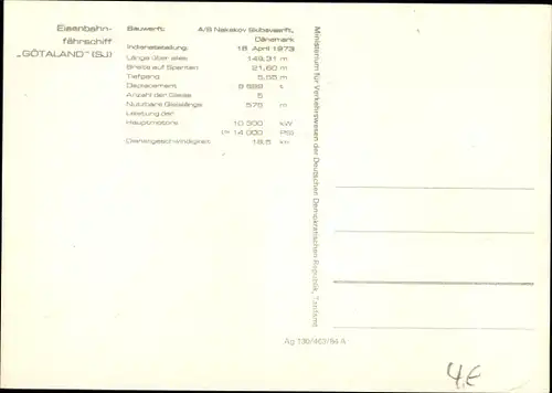 Ak Schweden, Eisenbahnfährschiff Götaland