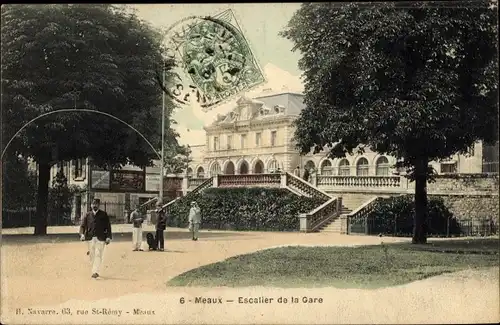 Ak Meaux Seine-et-Marne, Escalier de la Gare, Bahnhof, Straßenseite