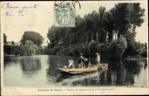 Ak Meaux environs Seine et Marne, Poste de pecheurs a l'Ile Pommier