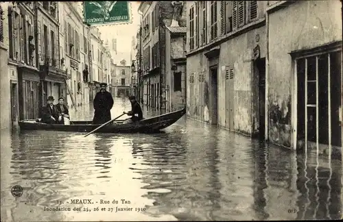 Ak Meaux Seine et Marne, Rue du Tan, Inondation 1910, Hochwasser