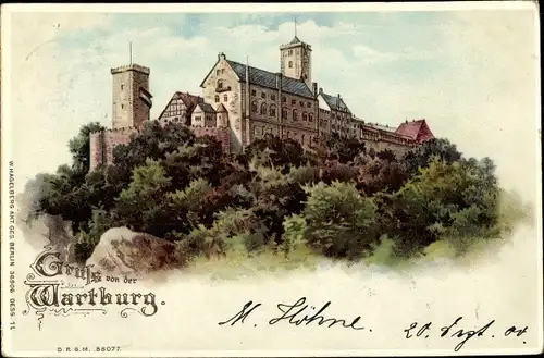 Litho Lutherstadt Eisenach in Thüringen, Blick zur Wartburg