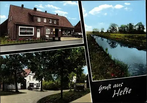 Ak Helte Meppen im Emsland, Kanal, Geschäft, Gasthaus