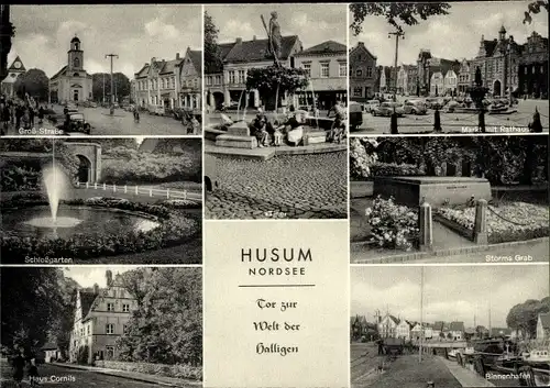 Ak Husum in Nordfriesland, Storms Grab, Groß Straße, Schlossgarten, Tine,  Marktplatz, Rathaus