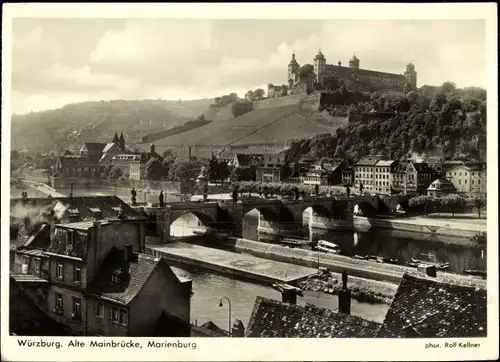 Ak Würzburg am Main Unterfranken, Alte Mainbrücke, Marienburg