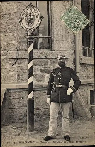 Ak Col de la Schlucht Vosges, Gendarme Allemand au Poste de la Frontière