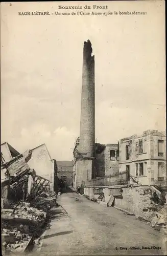 Ak Raon l'Étape Lothringen Vosges, Un coin de l'Usine Amos apres le bombardement