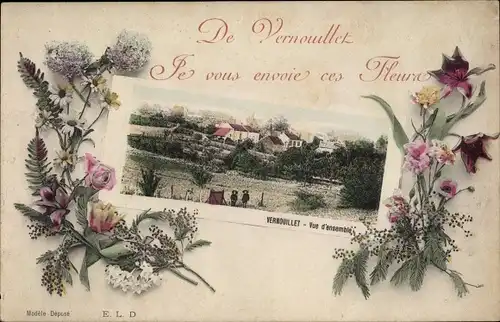 Passepartout Ak Vernouillet Yvelines, vue d'ensemble, Fleurs